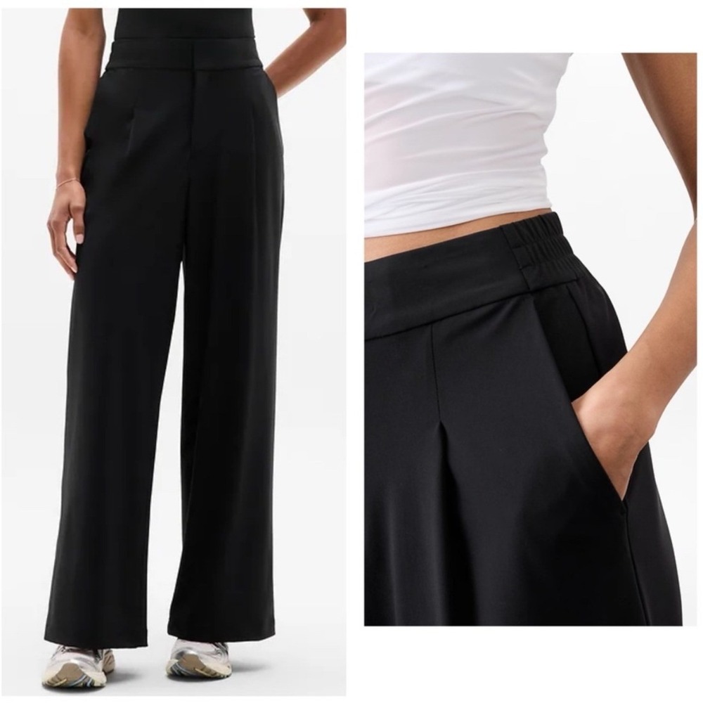 Athleta Pinnacle High Rise Trouser Wide Leg Pants 12 Black 472041-01
